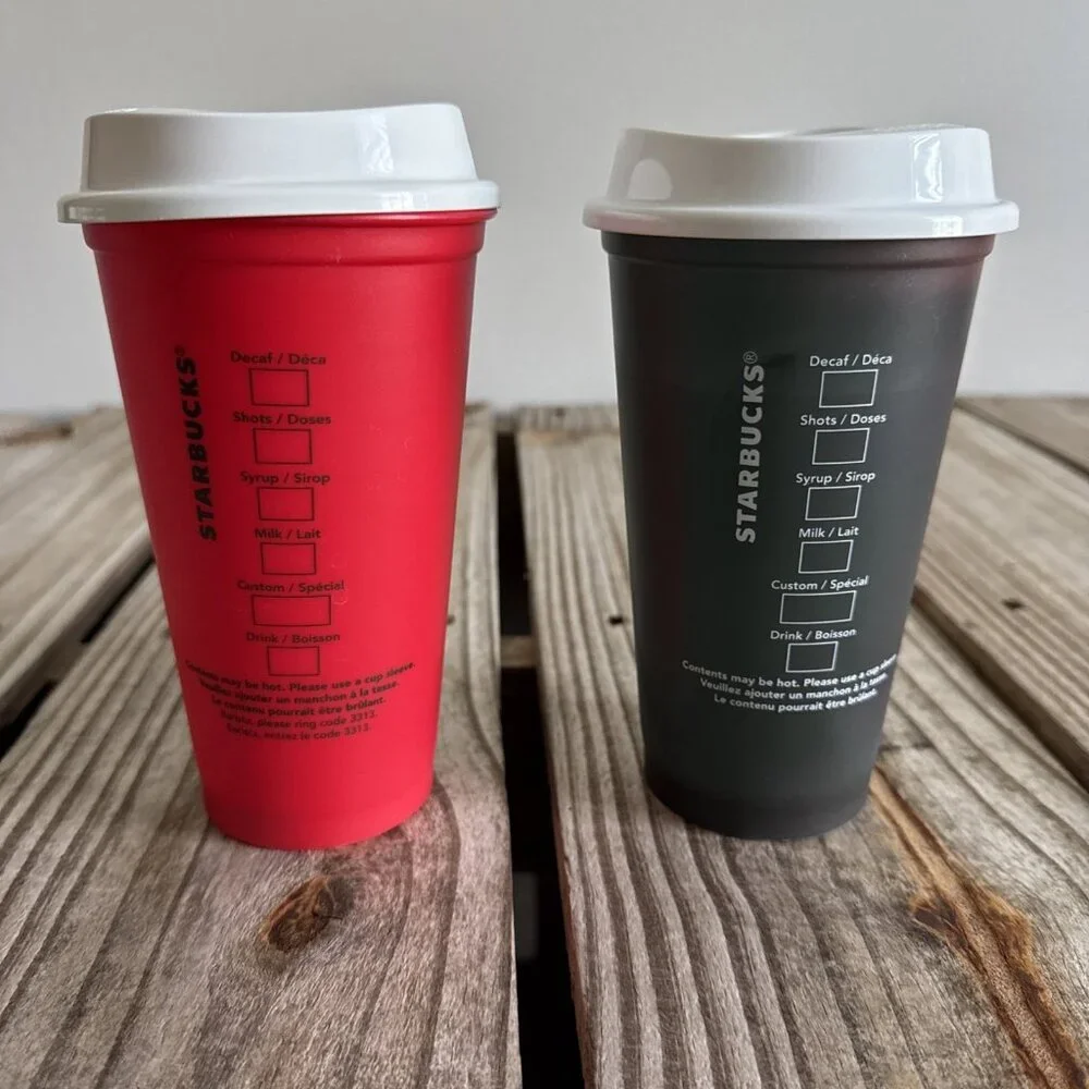 Lot of 2 Starbucks 16 ounce Reusable Coffee‎ Cups Solid Colors